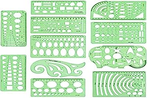 JULIYEH N/A 11 Stück Kunststoff-Regeln,Technische Zeichnung Vorlagen,Kunststoff Geometrie Zeichnung Form Werkzeug,für Büro und Schule, Gebäude,Zeichnung