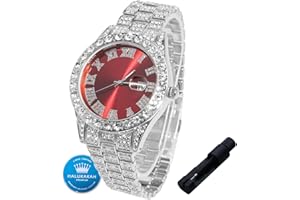 Halukakah Diamentowy złoty zegarek dla chłopców, nastolatków, dzieci – prawdziwe złoto 18 K / platyna, 42 mm, niebieski/zielony/czerwony cyferblat, japoński mechanizm kwarcowy, 20 cm, z narzędziem do