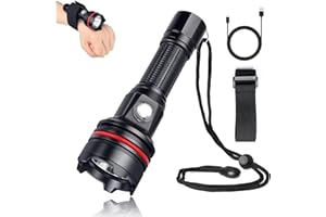 LetonPower Torcia subacquea, 2000 lumen, torcia subacquea da 100 m, con ricarica di tipo C, per sport subacquei professionali all'aperto, Submariner-14S