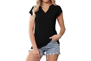 Kfnire Damska koszulka z krótkim rękawem i dekoltem w serek z krótkim rękawem na lato wypoczynek na plaży