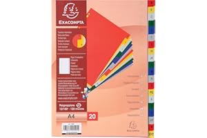 Exacompta - 94E - Separadores de polipropileno con 20 fichas alfabéticas impresas de la A a la Z en color - Página de indexación imprimible - Formato a archivo A4 - Dimensiones 22,5 x 29,7 cm
