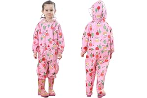 TURMIN 3D Girls Boys Raincoat Kids Puddle Suits All in One Waterproof Baby Hooded Overall Rainsuit Unisex Muddy Suit Rainwear Poncho PVC Transparent Hat Brim 1-10 Years