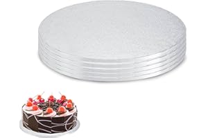 AMOUR PACKAGING Amour 10 inch Cake Board – 12mm Thick Sturdy & Lightweight Cake Board - Silver Foil with Small Flower Pattern - Smooth Edges Round Cake Board for Wedding Birthday & House Party - Pack of 5