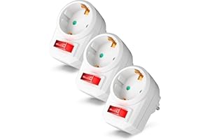 feletec schaltbare Steckdose mit Schalter, Steckdosenschalter 1-polig, Schaltsteckdose mit Kindersicherung, 3 Stück