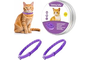 ChAusa 2 Pièces Collier Calmant pour Chats, Naturel Collier Apaisant pour Chat Imperméable de 60 Jours, Taille Réglable Collier Apaisant pour Chat, Convient aux Chatons, Moyens et Grands (Violet)