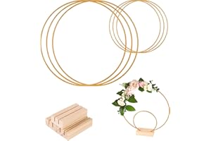 BUBUNY Metallringe zum Basteln 6 Stück Set Metallring mit Fuß, Metallring 10cm 20cm mit Holzständer für den Tisch, Deko Ring mit Ständer für DIY Weihnachtskranz, Hochzeit Kranz, Traum Catcher