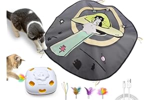 GoldenSun Jouet pour Chat, Rechargeable, Interactif, 4 en 1, pour l'intérieur, pour Chaton, Jeu de Taupe, Jeu d'entraînement avec 3 Plumes de Rechange