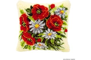 VERVACO Knüpfkissen Set Deko Kissenbezug Knüpfset für Anfänger BLUMENSTRAUSS Basteln Erwachsene Kreativ DIY Handarbeit Kissen zum Selber Knüpfe ca. 40 x 40 cm Latch Hook Kit Knüpfhaken Set Kissen