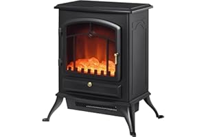 HOMCOM Chimenea Eléctrica Portátil 1000/2000W Chimenea Decorativa de Pie con Efecto de Llama Termostato y Protección contra Sobrecalentamiento para Sala 15-20 m² 45x28x54 cm Negro