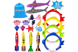 Hutato 21 Stück Pool Spielzeug Kinder Set - Torpedos Tauchringe Edelsteine Fisch Algen Schwimmspielzeug für 5 6 7 8 9-12 Jahren Jungen Mädchen Unterwasser Pool Spielzeug Tauchen