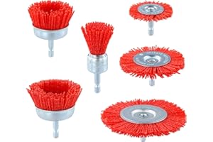 QWORK® 6 Piezas Cepillos de Nailon, Cepillo de Disco de Alambre de Lijado con 1/4" (6,35 mm) Vástago, para Lijar, Limpiar y Eliminar Óxido
