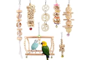 BYZESTY Vogelspielzeug, Vögel Holzleiter Spielzeug mit Landeplatz Vogelkäfig Zubehör für Wellensittich Papageien Graupapageien Nymphensittiche Finken Sittiche Kakadus Aras (Mehrfarbig (7stk.))