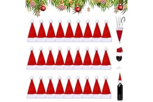 LYNBLY 30 Pezzi Mini Cappello di Natale, Cappello di Natale Porta Posate, Mini cappelli di Babbo Natale, Babbo Natale posate titolari, Natale Decorazioni da Tavola Accessori