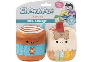 Squishmallows Chewmees 3.5-Inch Deeku Pup Latte + Lou-Lou Bacon Cupcake Chew Mees Pet toys by Original Pet Toy 2 pieces