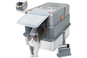 SZEE Stainless Steel Cat Litter Tray, Cat Litter Tray with Lid, Easy to Clean, Spacious for Pets, Space-saving for Homes - Grey