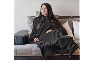 JEMIDI HOMELEVEL Kuscheldecke aus Microfaser mit Ärmeln Ärmeldecke Sofadecke 200cm x 150cm TV Decke Decke mit Armen Design Wohndecke Decken (Schwarz)