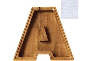 GOXAEEE Personalisierte Spardose Buchstabe Holz, 23 cm Alphabet Sparbüchse Groß Kreative Piggy Bank mit DIY Aufkleber, Weihnachts und Geburtstagsgeschenk für Kinder (A)