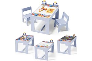 MAMIZO Mesa y Silla Infantil, Mesa Infantil con 2 Sillas con Espacio de Almacenamiento, con Tablero Reversible, para Guardería, Colegio, Habitación Infantil, para + 3 Años, Azul