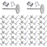 TOAOB 380 Pieces Earring Posts Stainless Steel Flat Pad Silver Colour 6 mm with Butterfly Nuts and Transparent Plastics for E