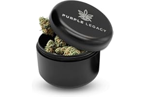 PURPLE LEGACY Contenitore in alluminio di alta qualità, impermeabile, ermetico, diametro 63 x 45 mm, protezione dai raggi UV, inodore (nero grande)
