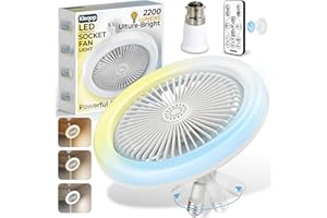 KLEQOP Ceiling Fan Light Bulb Bayonet Fitting, 2200LM LED Light Bulb Fan with Remote and Adapter, Small Screw in Ceiling Fan, E27 Lightbulb Fan, Plug in Ceiling Fans with Lights, Silent Fanlight for Bedroom