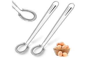 IRYNA 2 Pack Stainless Steel Mini Whisks Spring Coil Wire Egg Beater, Handheld Small Egg Whisk Beater Manual Hand Whisker for Coffee Sauce Milk Mixing