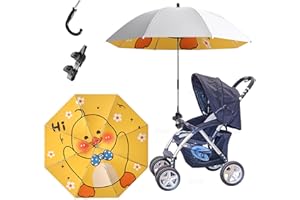 SQAQS UPF50+ Sombrilla Cochecito Bebe 71cm Diámetro, Paraguas de Titanio y Plata Contra los Rayos Ultravioleta, con un Mango de Paraguas y Abrazadera de Fijación, para Cochecito y Silla (Amarillo)