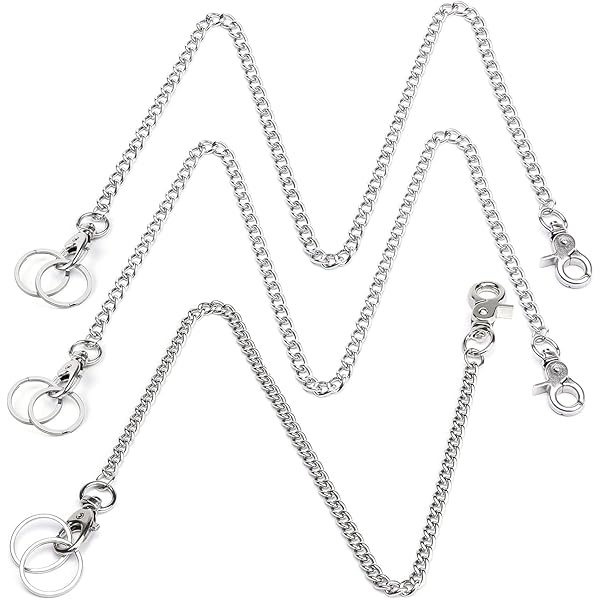 XSHAO® 3 stuks portefeuilleketting, sleutelketting broek roestvrij staal 45 cm sleutelketting met karabijnhaak voor mannen en vrouwen in zilver, zilver, 45cm