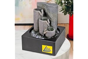 AMUR Zimmerbrunnen Brunnen Zierbrunnen Springbrunnen Brunnen Wasserfall Wasserspiel, Terrasse, Balkon Sehr Dekorativ (230V - Zimmerbrunnen Altan mit LED-Licht)