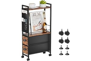 LyTaispuly Kleiner schmaler Beistelltisch für kleine Räume, End Tabelle Nachttische mit Schubladen&Räder, Skinny Sofa Nachttisch mit Lagerung Tasche für Wohnzimmer Couch Schlafzimmer Badezimmer