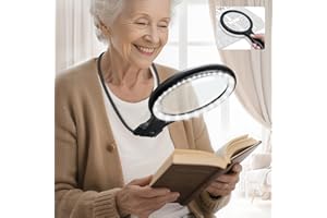 ANTREATU 5X 10X Hands Free Magnifying Glass with Light 3-in-1 Gooseneck Magnifier for Reading 3 Color LED Large Magnifier for Books Handheld, Neck-Worn & Desktop Use for Seniors