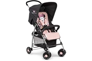 Hauck Poussette Compacte Citadine Sport - Ultra Légère Seulement 5,9 kg, Pliable et Inclinable, Jusqu'à 15 kg, Capote Pare-Soleil, Grand Panier, Minnie Noir Rose