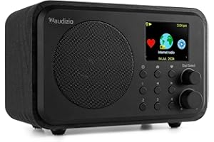 Audizio Vicenza Portable DAB Radio with Bluetooth and Internet Digital Radio, DAB+, Bluetooth 5.0, FM Tuner, Rechargeable Battery, Colour Display, Alarm Clock, Compact Design - Black