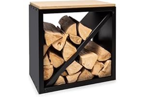 blumfeldt - Rangement pour Bois de Chauffage, Banc, pour l'intérieur et l'extérieur, Planche de Bambou, Carré - Noir
