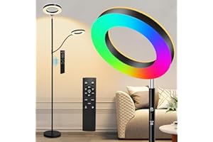 YOPSTAR Lampada da terra RGB, 36W/3000LM Piantana Moderna, Lampade con 3 Temperature di Colore e Luce di Lampada da Lettura Dimmerabile, Lampada Soggiorno con Telecomando e Comando Touch per Letto, Ufficio