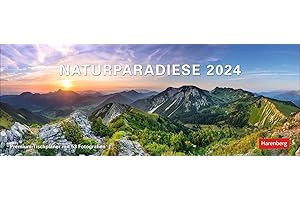 Naturparadiese Premium-Tischplaner 2024. Tischkalender 2024 mit Spiralbindung. Kalender zum Umklappen mit 53 atemberaubenden Lanschafts-Fotografien. 29 x 11 cm: Wochenkalender mit 53 Fotografien