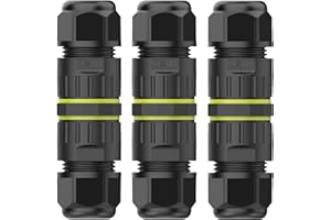 EVOGES IP68 Waterproof Outdoor Inline Cable Connector, 3 Pole, Ø3.5-10mm Cable Diameter, 0.5-1.5mm² Conductor, UKCA, UL, CE, TUV, RoHS Certified (Pack of 3)