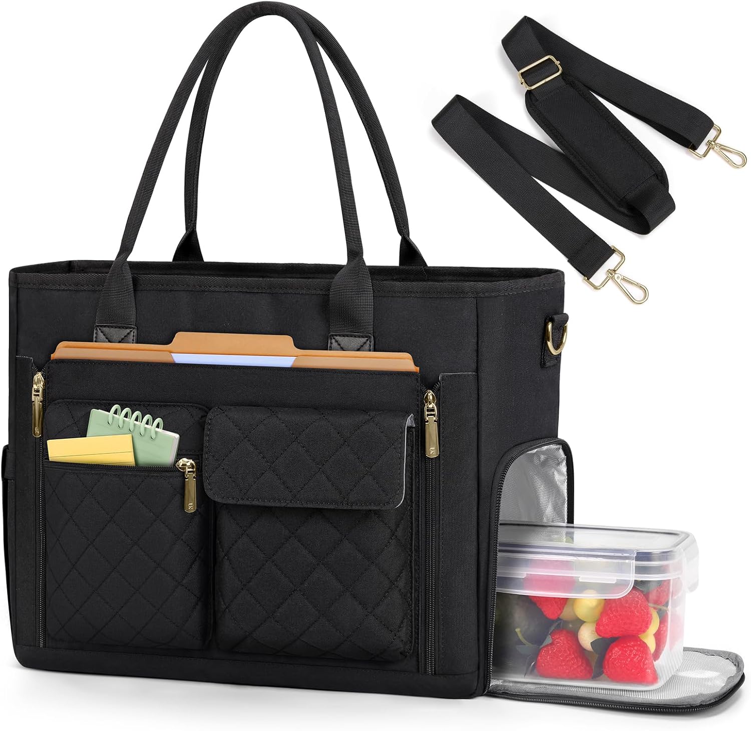 RAINSMORE Teacher Work Bag Laptop Bag with Lunch Compartment 15.6 Inch Laptop Tote Bags for Women Ladies Laptop Handbag for Nurses Office College Black
