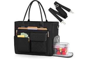 RAINSMORE Teacher Work Bag Laptop Bag with Lunch Compartment 15.6 Inch Laptop Tote Bags for Women Ladies Laptop Handbag for Nurses Office College Black