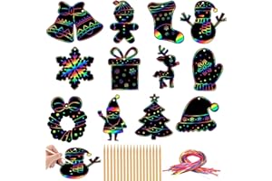 DONGSZQ Set Natale Scratch Art Bambini, 36 Pezzi Natalizie Scratch Art, Scratch Art Bambini con 36 Corda Colorata e 18 Bastoncini di Bambù, Arcobaleno Scratch Art, Regali di Natale per bambini