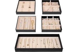 ProCase Zestaw 5 tac na biżuterię, organizery na biżuterię, możliwość układania w stos, organizer do szuflady na biżuterię, wkład do przechowywania biżuterii, naszyjników, bransoletek, kolczyków,