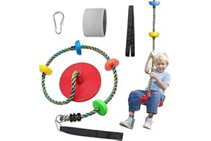 FENTIN Tree Swing for Kids Backyard Single Disc Rope Climbing Seat for Tree Indoor Outdoor Playground Swing Set Accessories with Thickening Strap-Red
