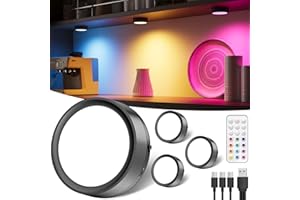 ‎TEDMOS RGB LED Spot Akku mit Fernbedienung, 2400mAh USB Aufladbar Vitrinenbeleuchtung Kabellos Dimmbar Unterbauleuchte Küche LED Rund Farbwechsel Spot Batterie Klebelicht Schranklicht mit Magnet und Timer