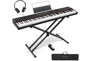 LALAHO 88 Key Piano Keyboard Portable Keyboard Piano with Stable Piano Stand, Professional 3 Pedal, 2 Headphone Jacks, Bluetooth, MIDI, 128 Rhythms and 128 Tones(Black)