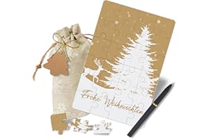 KCatsy Gutschein Puzzle Weihnachten 24-teilig- Gutscheine zum selber ausfüllen - Gutscheinkarte Rätsel Weihnachtskarte mit Rentier Weihnachtsbaum-Motiv- Gutschein Verpackung Weihnachten Geschenke