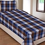 AIRWILL Cotton Self Designed Checks 200 GSM Single Bedsheet with 1 Pillow Cover (Blue, Pack of 1 Set)