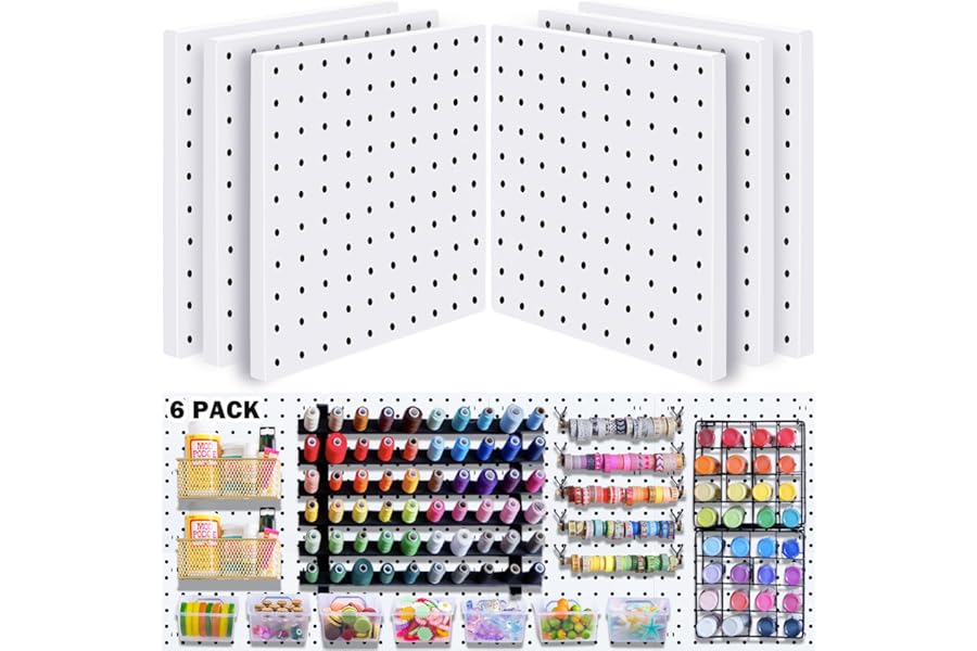 6pcs Pegboard Panels, Mount Display Kits Fit Organizer and Storage, for Craft Room Garage Kitchen, Peg Boards for Walls, Easy Installation - White Pegboard