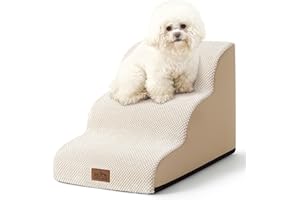 COZY KISS Escalier pour Chien, Étape pour Animaux en Éponge avec Couvercle Amovible, Échelle pour Chiot, Chat, Animaux Agés, Lit et Sofa, Léger, Durable (Beige, 40x57x40cm, 3)