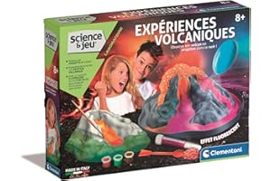 Clementoni | Science & Jeu – Expériences Volcaniques pour Enfants 8 Ans+ | Kit Scientifique Fluorescent avec Torche UV et Pigment Néon | Création de Volcan Éruptif | Activité Éducative Chimie Géologie