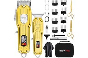 HIENA PRO Set di Tagliacapelli Uomo Professionale, Taglia Capelli Ricaricabile, T-Blade Trimmer Macchinette Per Capelli, Regolabile Macchina Tagliacapelli Uomo Con Display Intelligente a LCD (Oro)